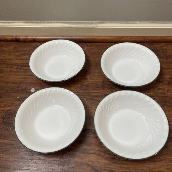 4 Corning Ware Corelle Callaway Ivy 7 1/4" Green Rim Swirl Cereal Soup Bowls - Picture 1 of 6